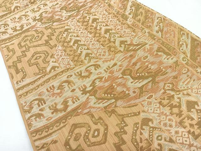 平和屋着物◎西陣　六通柄　幾何学文　鳥　袋帯　正絹　逸品　CABJ7733nb