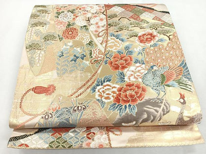 平和屋着物◎六通柄袋帯　唐織　錦緑几帳文　金糸　正絹　逸品　CABJ7734nb