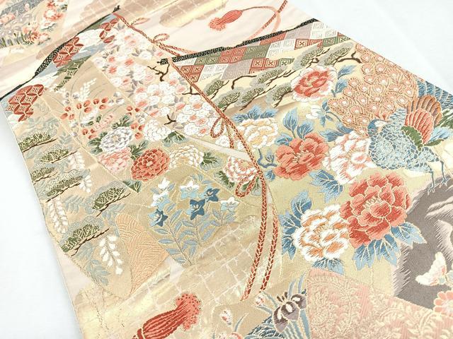 平和屋着物◎六通柄袋帯　唐織　錦緑几帳文　金糸　正絹　逸品　CABJ7734nb