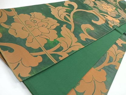 平和屋着物◎六通柄袋帯　花唐草文　引箔　正絹　逸品　CABJ7736nb