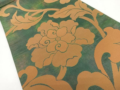 平和屋着物◎六通柄袋帯　花唐草文　引箔　正絹　逸品　CABJ7736nb