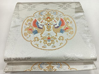 平和屋着物◎六通柄袋帯　唐織　向かい鳥更紗花文　金銀糸　正絹　逸品　CABJ7737nb