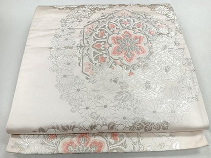 平和屋着物◎六通柄袋帯　唐織　更紗花文　銀糸　正絹　逸品　CABJ7741nb