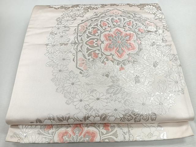 平和屋着物◎六通柄袋帯　唐織　更紗花文　銀糸　正絹　逸品　CABJ7741nb