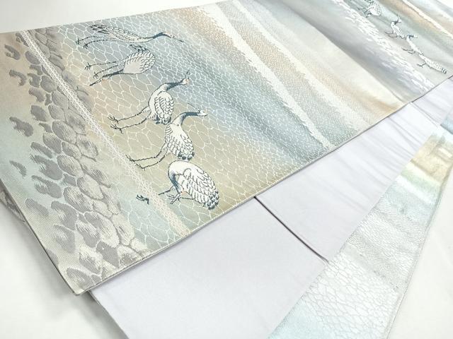 平和屋着物◎六通柄袋帯　群鶴　銀糸　正絹　逸品　CABJ7748nb