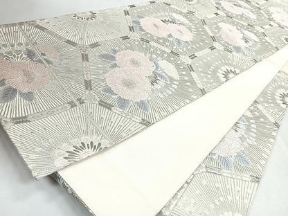 平和屋着物◎六通柄袋帯　唐織　亀甲草花文　銀糸　正絹　逸品　CABJ7750nb