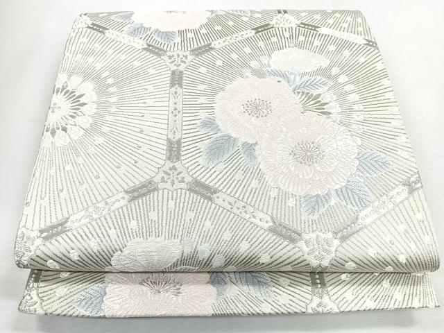 平和屋着物◎六通柄袋帯　唐織　亀甲草花文　銀糸　正絹　逸品　CABJ7750nb