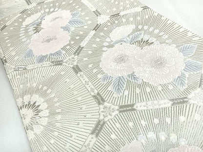 平和屋着物◎六通柄袋帯　唐織　亀甲草花文　銀糸　正絹　逸品　CABJ7750nb
