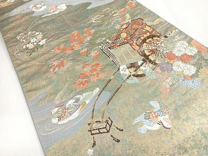 平和屋着物◎六通柄袋帯　唐織　御所解庭園紋　金糸　正絹　逸品　CABJ7752nb