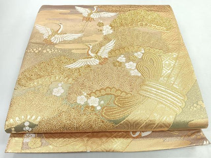平和屋着物◎六通柄袋帯　束ね熨斗飛鶴文　松　秀美二重箔　金糸　鈴乃屋扱い　正絹　逸品　CABJ7754nb