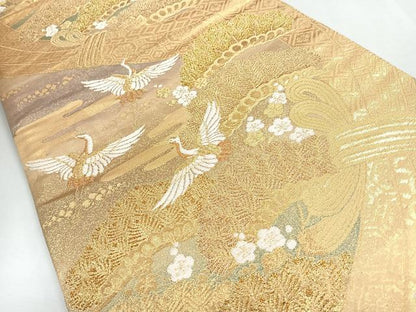平和屋着物◎六通柄袋帯　束ね熨斗飛鶴文　松　秀美二重箔　金糸　鈴乃屋扱い　正絹　逸品　CABJ7754nb