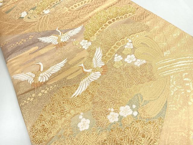 平和屋着物◎六通柄袋帯　束ね熨斗飛鶴文　松　秀美二重箔　金糸　鈴乃屋扱い　正絹　逸品　CABJ7754nb