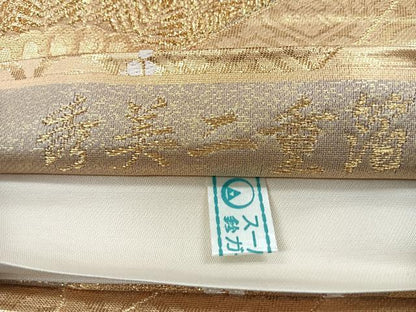 平和屋着物◎六通柄袋帯　束ね熨斗飛鶴文　松　秀美二重箔　金糸　鈴乃屋扱い　正絹　逸品　CABJ7754nb