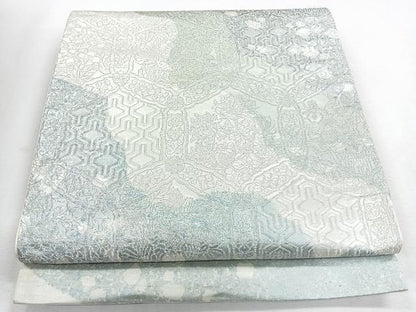 平和屋着物◎六通柄袋帯　草花文　銀糸　正絹　逸品　CABJ7755nb