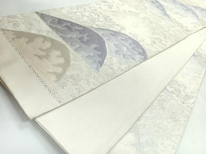 平和屋着物◎六通柄袋帯　遠山風景文　銀糸　正絹　逸品　CABJ7756nb