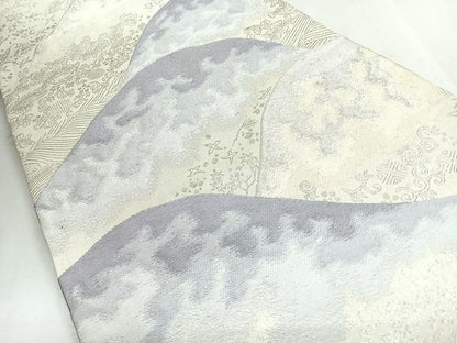 平和屋着物◎六通柄袋帯　遠山風景文　銀糸　正絹　逸品　CABJ7756nb