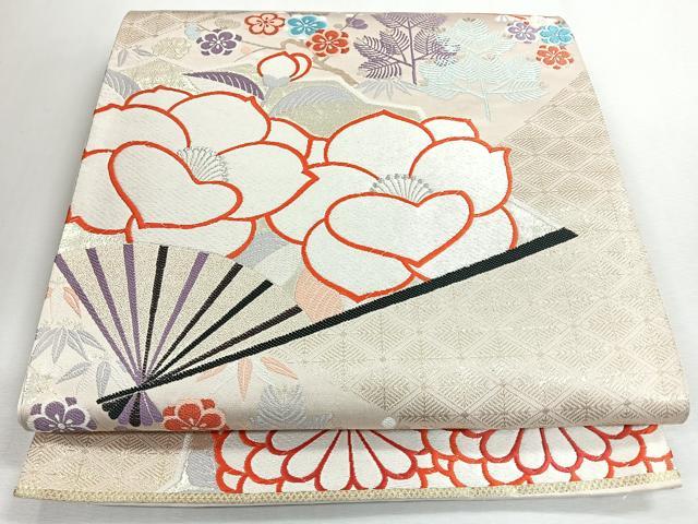 平和屋着物◎六通柄袋帯　扇面菊花文　金銀糸　正絹　逸品　CABJ7763nb