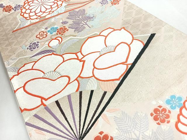 平和屋着物◎六通柄袋帯　扇面菊花文　金銀糸　正絹　逸品　CABJ7763nb