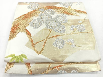 平和屋着物◎六通柄袋帯　唐織　地紙梅笹竹文　金銀糸　正絹　逸品　CABJ7766nb