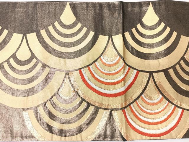 平和屋着物◎六通柄袋帯　駒刺繍　青海波　黒地　金糸　正絹　逸品　CABJ7769nb