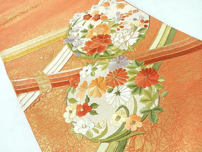 平和屋着物◎太鼓柄袋帯　総刺繍　駒刺繍　草花丸文　正絹　逸品　CABJ7770nb