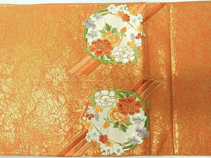 平和屋着物◎太鼓柄袋帯　総刺繍　駒刺繍　草花丸文　正絹　逸品　CABJ7770nb
