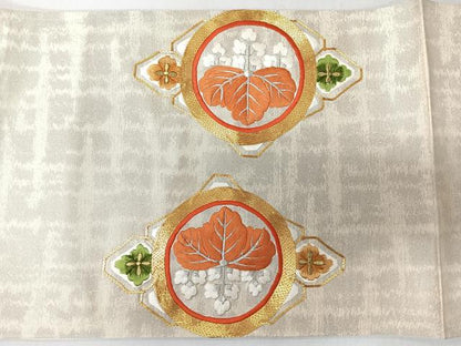 平和屋着物◎太鼓柄袋帯　総刺繍　駒刺繍　蜀江草花文　金銀糸　正絹　逸品　未使用　CABJ7772nb