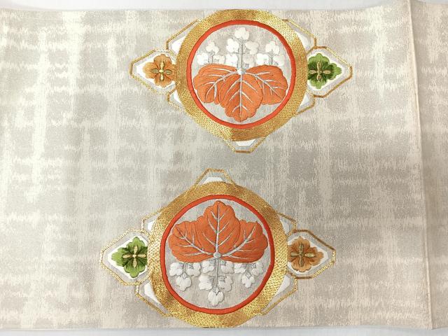 平和屋着物◎太鼓柄袋帯　総刺繍　駒刺繍　蜀江草花文　金銀糸　正絹　逸品　未使用　CABJ7772nb
