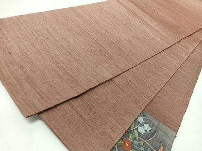 平和屋着物◎太鼓柄袋帯　紬地　すくい織　草花文　正絹　逸品　未使用　CABJ7773nb