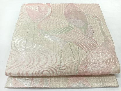 平和屋着物◎六通柄袋帯　鶴　銀糸　正絹　逸品　未使用　CABJ7779nb