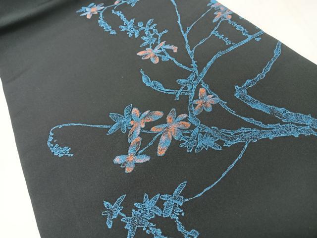 平和屋着物◎創作　九寸名古屋帯　草花文　黒地　CABJ7780nb