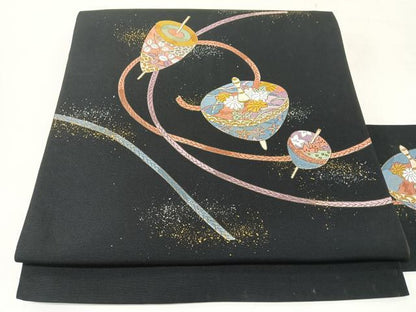 平和屋着物◎九寸名古屋帯　駒刺繍　黒地　金銀彩　CABJ7781nb