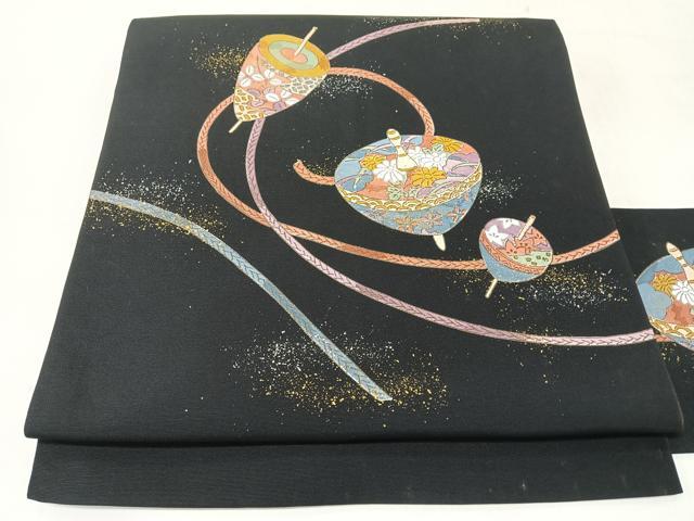 平和屋着物◎九寸名古屋帯　駒刺繍　黒地　金銀彩　CABJ7781nb