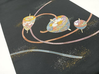 平和屋着物◎九寸名古屋帯　駒刺繍　黒地　金銀彩　CABJ7781nb