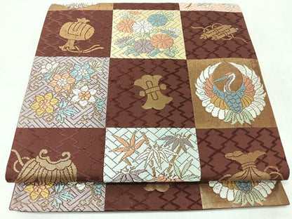 平和屋着物◎六通柄袋帯　唐織　能衣　萬葉錦　金糸　正絹　逸品　CABJ7782nb