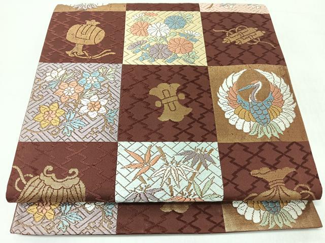 平和屋着物◎六通柄袋帯　唐織　能衣　萬葉錦　金糸　正絹　逸品　CABJ7782nb