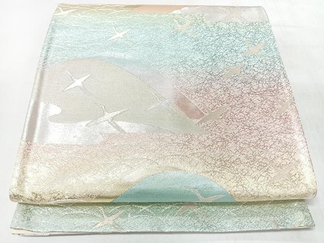 平和屋着物◎六通柄袋帯　遠山飛鶴文　金銀糸　正絹　逸品　CABJ7783nb