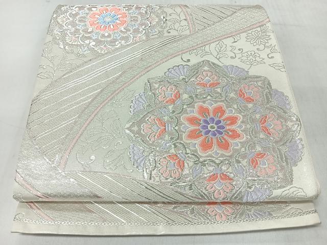 平和屋着物◎六通柄袋帯　唐織　正倉院花唐草文　銀糸　正絹　逸品　CABJ7786nb