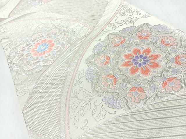 平和屋着物◎六通柄袋帯　唐織　正倉院花唐草文　銀糸　正絹　逸品　CABJ7786nb