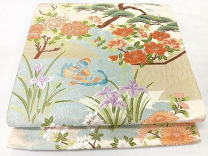 平和屋着物◎六通柄袋帯　唐織　流水鴛鴦花文　金銀糸　正絹　逸品　CABJ7788nb