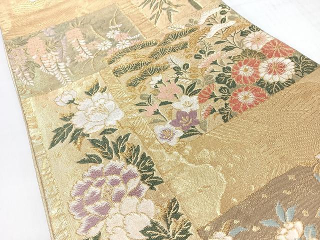 平和屋着物◎六通柄袋帯　流水色紙草花文　金糸　正絹　逸品　CABJ7790nb