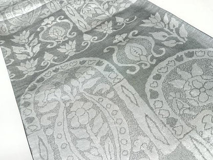 平和屋着物◎六通柄袋帯　更紗草花文　銀糸　正絹　逸品　CABJ7792nb