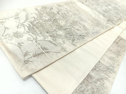 平和屋着物◎六通柄　本袋帯　更紗花唐草文　銀糸　正絹　逸品　CABJ7794nb