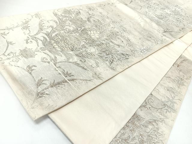 平和屋着物◎六通柄　本袋帯　更紗花唐草文　銀糸　正絹　逸品　CABJ7794nb