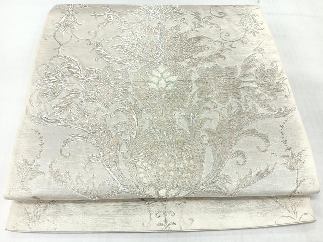平和屋着物◎六通柄　本袋帯　更紗花唐草文　銀糸　正絹　逸品　CABJ7794nb
