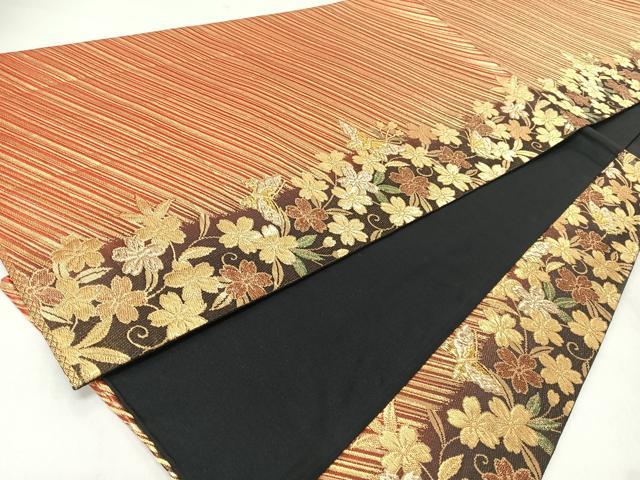 平和屋着物◎六通柄袋帯　花蝶文　金糸　正絹　逸品　CABJ7797nb