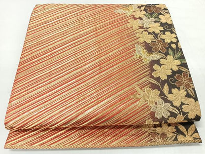 平和屋着物◎六通柄袋帯　花蝶文　金糸　正絹　逸品　CABJ7797nb