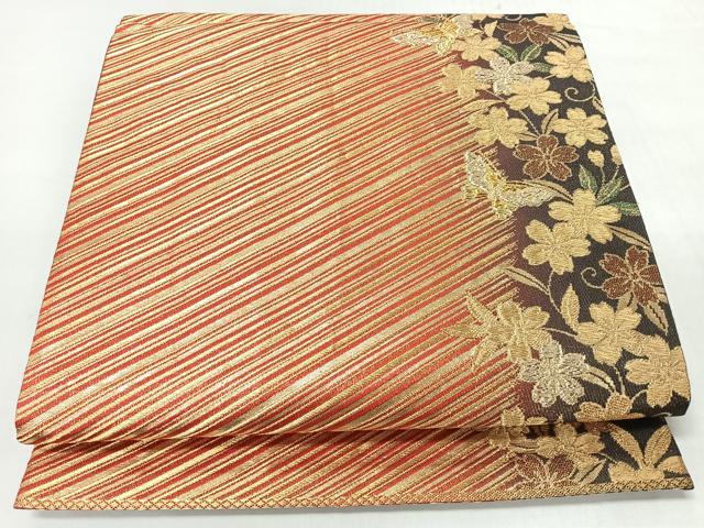 平和屋着物◎六通柄袋帯　花蝶文　金糸　正絹　逸品　CABJ7797nb