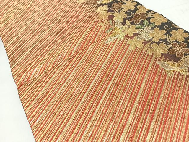 平和屋着物◎六通柄袋帯　花蝶文　金糸　正絹　逸品　CABJ7797nb