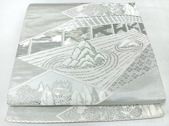 平和屋着物◎六通柄袋帯　唐織　松皮菱風景文　プラチナ箔　正絹　逸品　CABJ7803nb